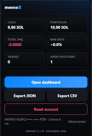 memeX Simulator — Paper Trading, capture 7